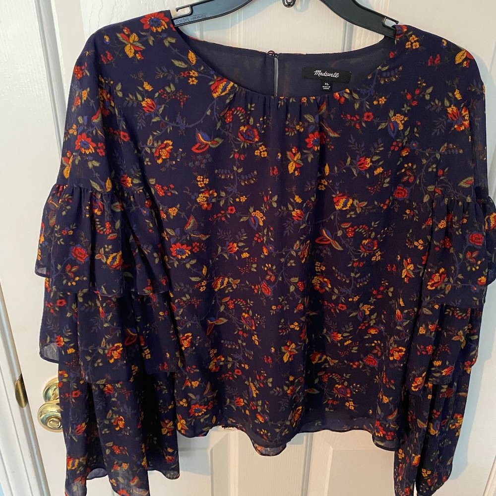 Madwell Dark Floral Ruffle Long Sleeve Blouse